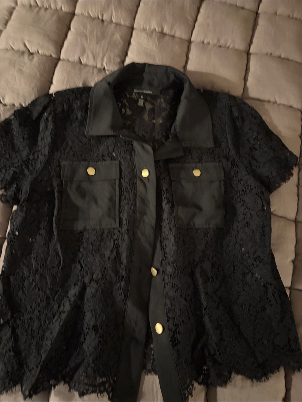 Black Lace Button-Front top